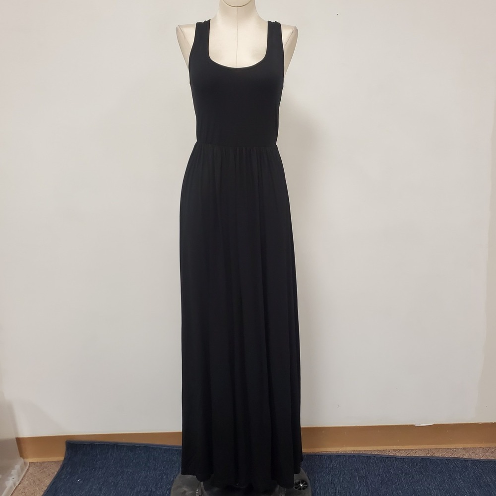 Vrg Grl Bamboo Maxi Dress Size 8 Tank Breathable Black Scoop Neck Minimalist